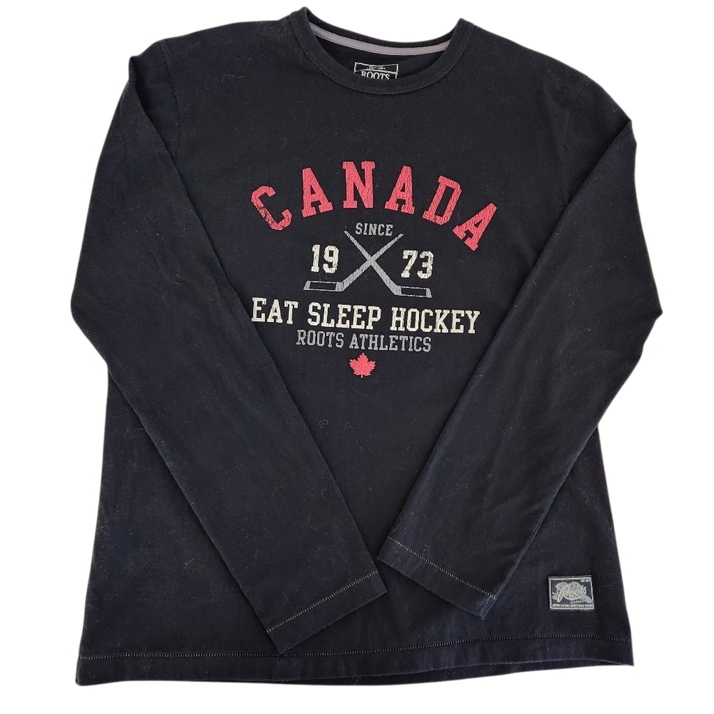 ROOTS Black Canada Eat Sleep Hockey Long Sleeve Tee – athletic graphic top – xl - Picture 2 of 10
